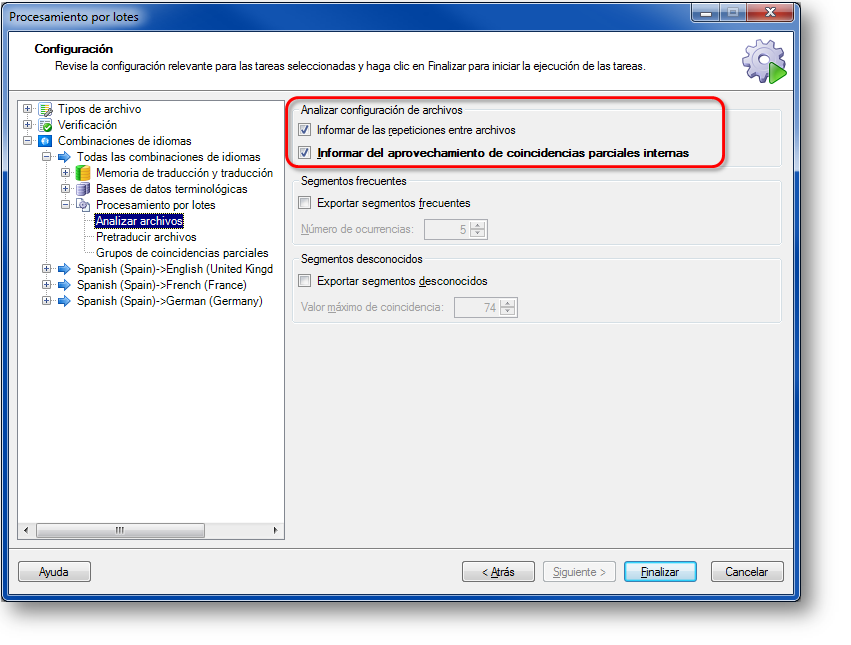 Configuración de Analizar archivos