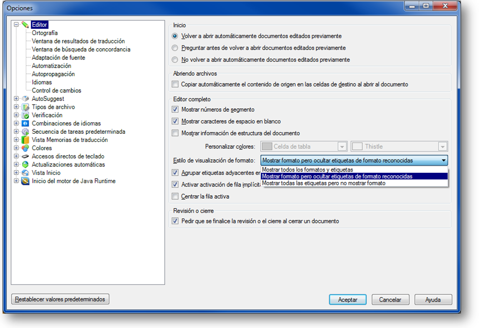 SDL trados Studio 2011 - Editor - Estilo de visualización de formato SDL trados Studio 2011 - Editor - Estilo de visualización de formato