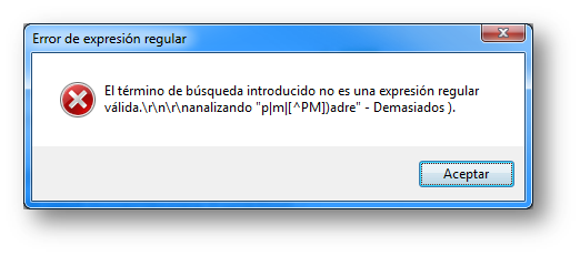 mensaje de error en filtros