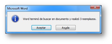 Mensaje informativo de Word