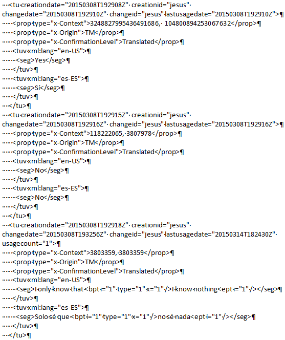 convertir una memoria TMX en una tabla con comodines de Word 1