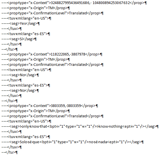 convertir una memoria TMX en una tabla con comodines de Word 2