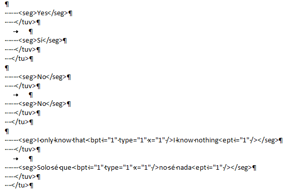 convertir una memoria TMX en una tabla con comodines de Word 4