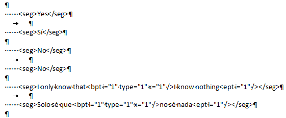 convertir una memoria TMX en una tabla con comodines de Word 5