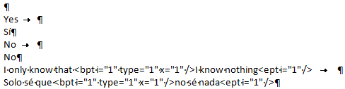 convertir una memoria TMX en una tabla con comodines de Word 7
