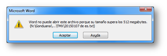 Mensaje de error de Word - archivo demasiado grande