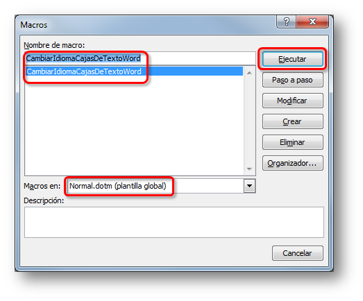 Ejecutar macro para cambiar el idioma en Word