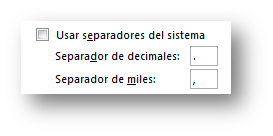 Excel - Archivo - Avanzadas - Separadores de millar y de decimales en Excel