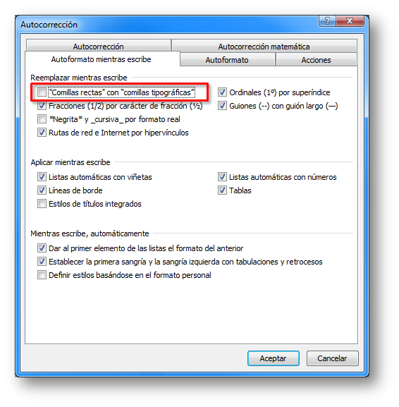 Word - Reemplazar mientras se escribe - comillas rectas a tipográficas