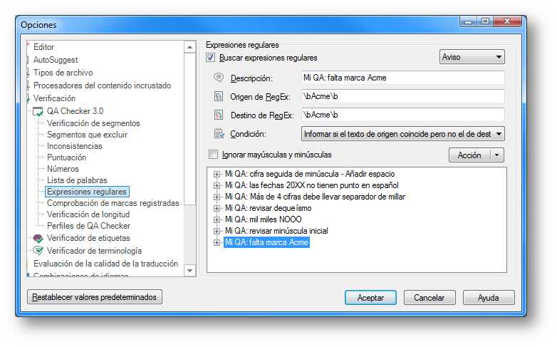 Verificar origen y destino con expresiones regulares en QA