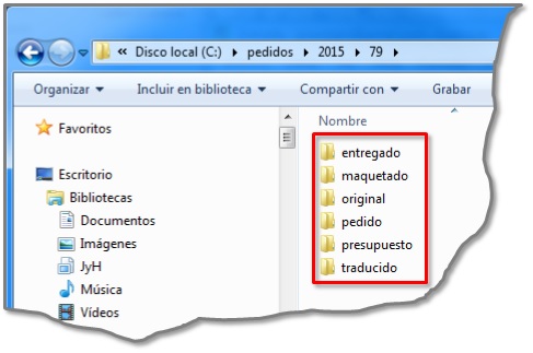 Explorador de Windows con carpetas creadas