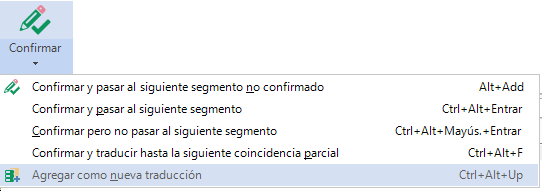 Botón Agregar como nueva traducción en la cinta Inicio