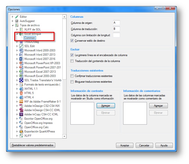 Excel bilingüe en Trados Studio 2015