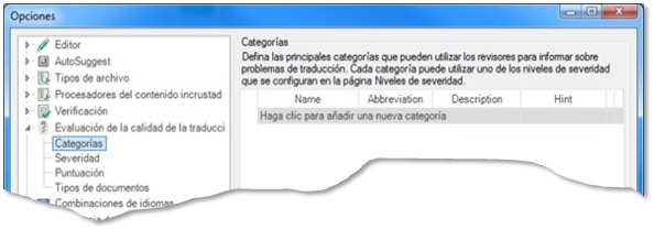 Opciones - Evaluación de la calidad de traducción