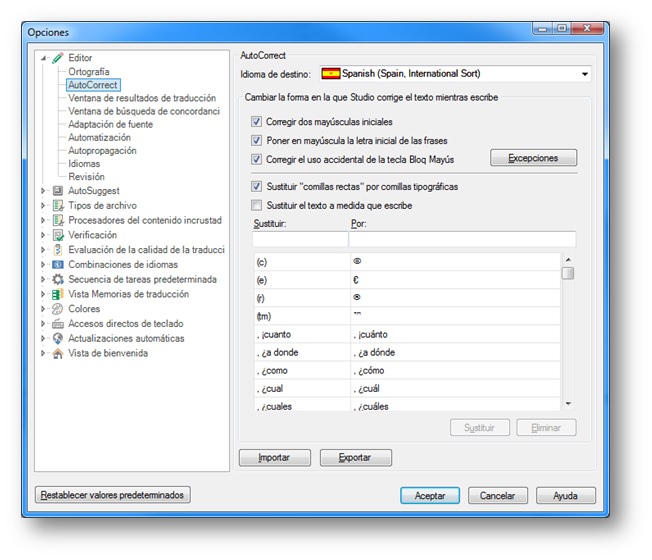 AutoCorrect de en Trados Studio 2015