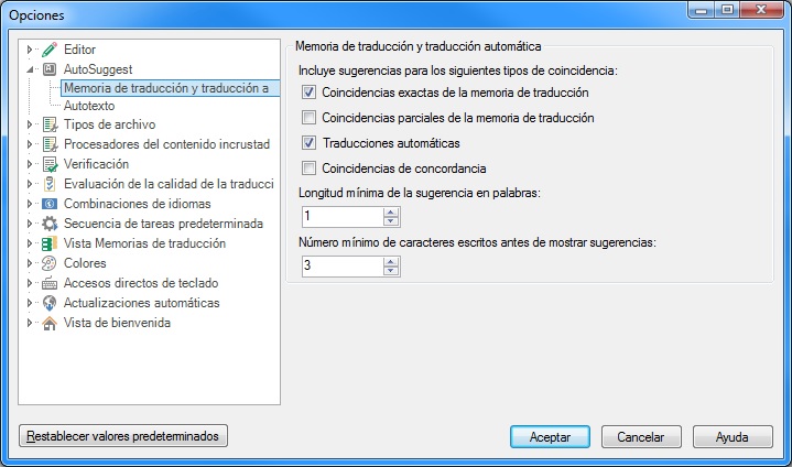 Autosuggest en Trados Studio 2015 - TM y MT