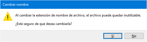 Aceptar el cambio de extensión de archivo