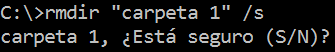 confirmación para borrar con RMDIR