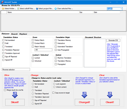 ventana completa de SDLXLIFF Toolkit