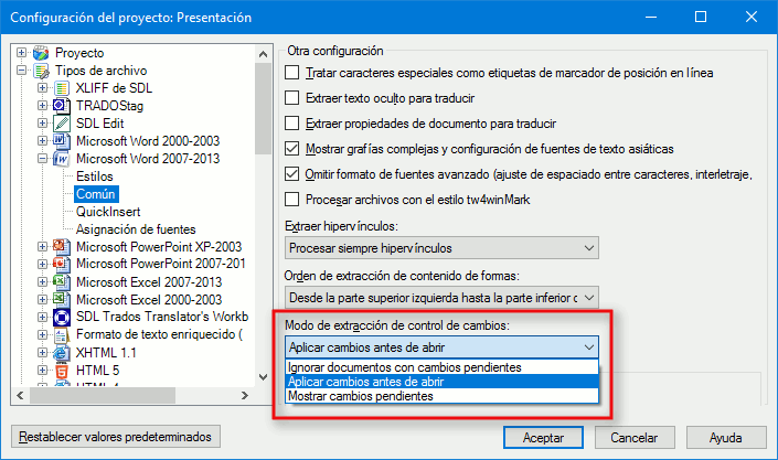 Aceptar todos los cambios desde Trados Studio