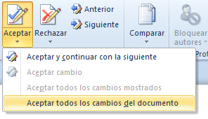 Aceptar todos los cambios desde Word