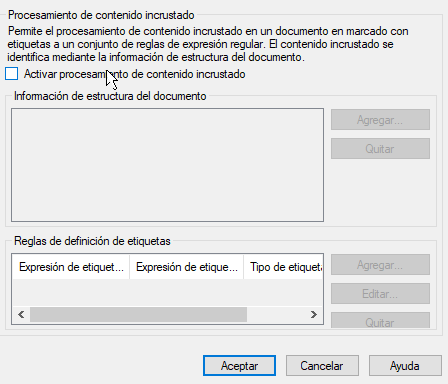 Activar procesamiento de contenido incrustado y Agregar información de estructura en Trados Studio