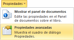 Archivo - Información - Propiedades - Propiedades avanzadas de Excel