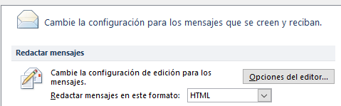 Archivo - Opciones - Correo Redactar mensajes - Redactar mensajes en este formato de Outlook