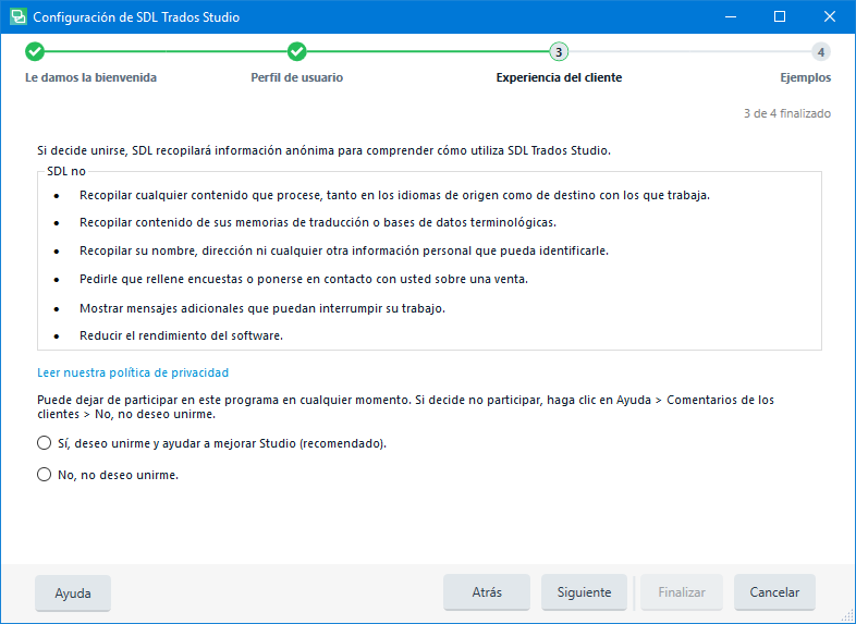Asistente Configuración de Trados Studio 2019 3