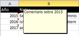 Comentario en Excel