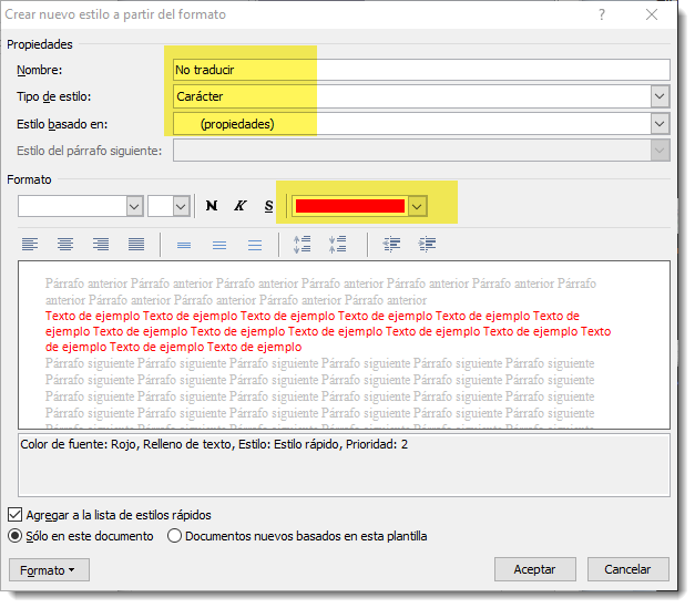 Crear nuevo estilo a partir del formato