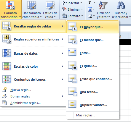 Excel - Formato condicional - Resaltar reglas de celdas - Es mayor que