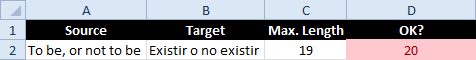 Excel - celda con un recuento de caracteres excedido