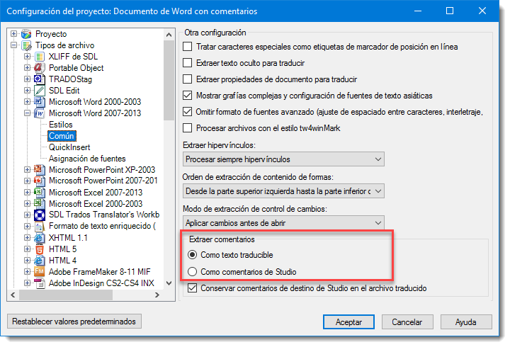 Extraer comentarios - Como texto traducible