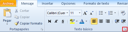 Ficha Mensaje - Sección Texto básico para aplicar versalitas en Outlook
