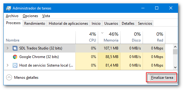 Finalizar tarea del Administrador de tareas