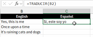 Función TRADUCIR en Excel con 1 parámetro Función TRADUCIR en Excel con 1 parámetro