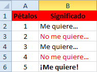 Hoja de Excel con colores