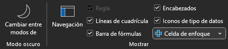 Botón Modo oscuro en Excel