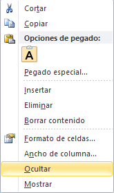Ocultar una fila o columna en Excel