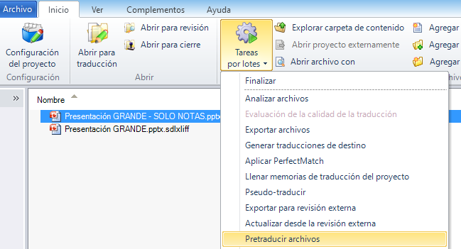Pretraducir archivos