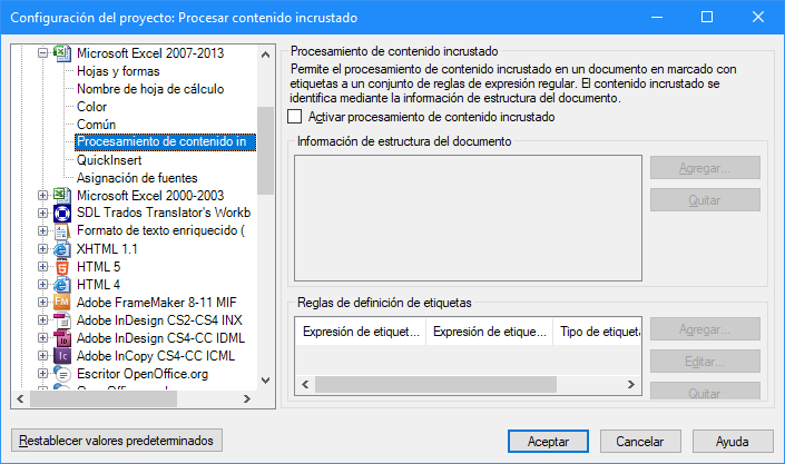 Procesamiento de contenido incrustado - sin configurar