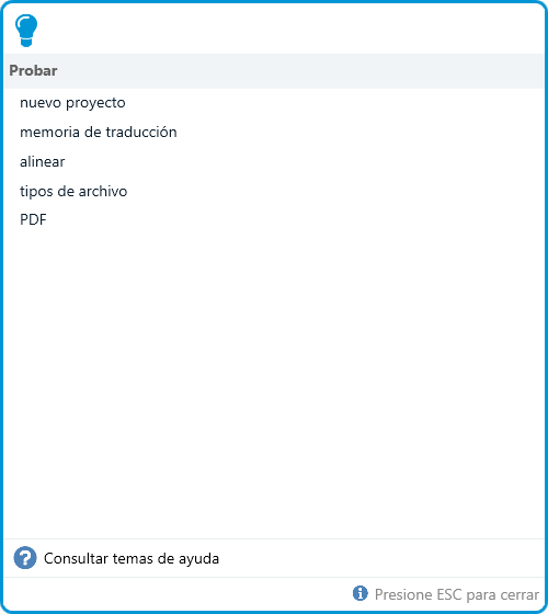Trados Studio 2019 - Dígame qué desea hacer — ventana vacía