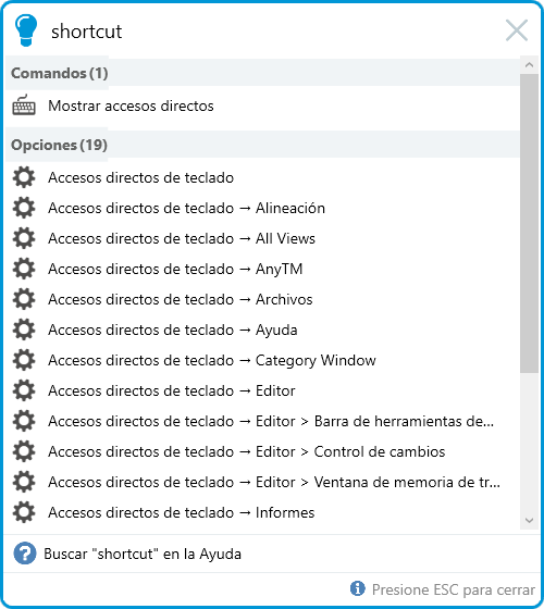 Trados Studio 2019 — Dígame qué desea hacer con shortcut