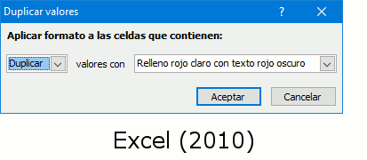 Valores duplicados en Excel - varias versiones e idiomas