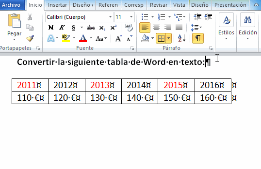 copiar una tabla de Word y pegar sin formato - animado