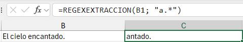 fórmula con funciones de expresiones regulares de Excel REGEXEXTRACCION