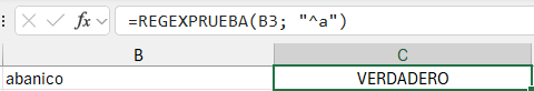 fórmula con funciones de expresiones regulares
de Excel REGEXPRUEBA 1