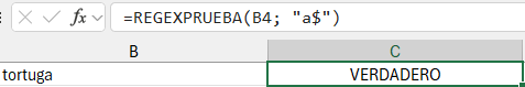 fórmula con funciones de expresiones regulares de Excel REGEXPRUEBA 2