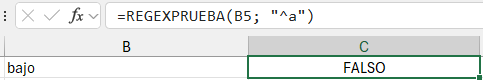 fórmula con funciones de expresiones regulares de Excel REGEXPRUEBA 3